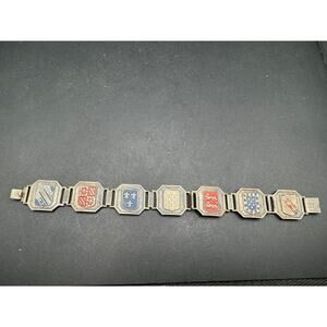 Vintage Silver Tone Paris Metal Link Panel Bracelet Souvenir Unmarked 7.5”